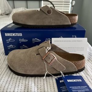 NWT Birkenstock Boston Clog in Taupe Suede 37